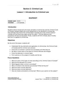 Page |1  Section 2: Criminal Law Lesson 1: Introduction to Criminal Law  SNAPSHOT