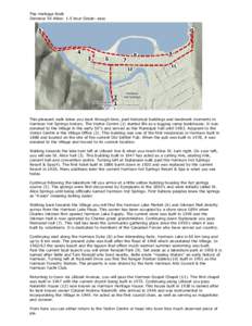 The Heritage Walk Distance 5K Allow: 1.5 hour Grade: easy This pleasant walk takes you back through time, past historical buildings and landmark moments in Harrison Hot Springs history. The Visitor Centre (1) started lif