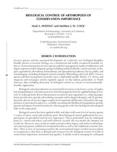 Hoddle and Cock _____________________________________________________________________________  BIOLOGICAL CONTROL OF ARTHROPODS OF CONSERVATION IMPORTANCE Mark S. HODDLE1 and Matthew J. W. COCK2 1