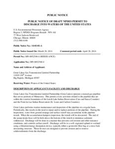 Public notice of Draft NPDES Permit for Great Lakes Transmission Limited Partnership - March 2014