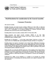 UN Guidelines for Consumer Protection: Draft Resolution for consideration by the General Assembly