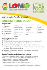 A great recipe for leftover veggies  MINESTRONE SOUP Ingredients: •	 50g butter