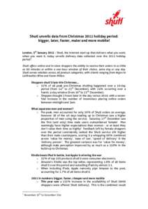Shutl unveils data from Christmas 2011 holiday period: bigger, later, faster, maler and more mobile! London, 5th JanuaryShutl, the internet start-up that delivers what you want, when you want it, today unveils de