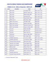 2009 FIA WORLD TOURING CAR CHAMPIONSHIP ROUNDS 19 & 20 - IMOLA, 20 September - ENTRY LIST # class
