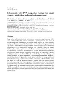 Solar Energy Vol. 107, pp[removed]Submicronic VO2–PVP composites coatings for smart windows applications and solar heat management I.G. Madida a,b, A. Simo a,b, B. Sone a,b, A. Maity