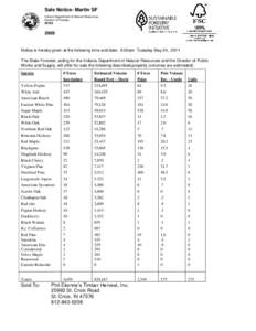 Sale Notice- Martin SF Indiana Department of Natural Resources, Division of Forestry SF203  2009