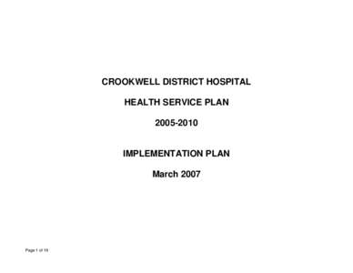 CROOKWELL HEALTH SERVICE PLAN 2005 – 2010