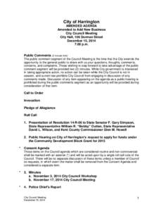 City of Harrington AMENDED AGENDA Amended to Add New Business City Council Meeting City Hall, 106 Dorman Street December 15, 2014