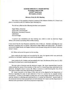 ALABAMA WIRELESS9·1·1 BOARD MEETING Birmingham Regional EMS 111416th Street South Birmingham, Alabama Minutes of July 20, 2012 Meeting Prior notice of this regularly scheduled meeting of the Alabama Wireless[removed]Boar