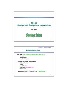 CS161 Design and Analysis of Algorithms Dan Boneh 1