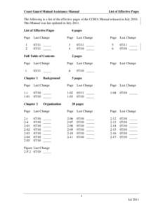 Coast Guard Mutual Assistance Manual  List of Effective Pages The following is a list of the effective pages of the CGMA Manual released in July[removed]This Manual was last updated in July 2011.