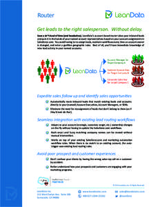 Router Get leads to the right salesperson. Without delay. Save a sh*t load of time (and headaches). LeanData’s account-based router takes your inbound leads and puts it in the hands of your named account representative