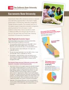 Sacramento State University Sacramento State offers students extensive research and internship opportunities in the heart of state government, including the nationally recognized Capital Fellows program. The campus has o