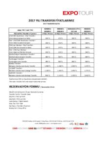 2017 YILI TRANSFER FİYATLARIMIZ 2017 TRANSFER RATES ARAÇ TİPİ / CAR TYPE KİŞİ SAYISI / Number of person ATATÜRK Havalimanı - Otel Transferi