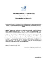 ARRONDISSEMENT DE LA CITÉ-LIMOILOU Règlement R.V.Q. 978 ORDONNANCE ACL-B[removed]Concernant le bruit dans le cadre des travaux de construction visant la réfection du stationnement