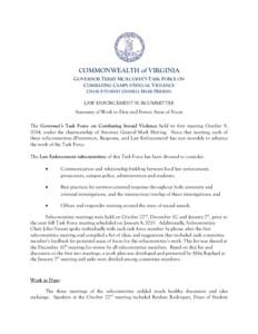 COMMONWEALTH of VIRGINIA GOVERNOR TERRY MCAULIFFE’S TASK FORCE ON COMBATING CAMPUS SEXUAL VIOLENCE CHAIR ATTORNEY GENERAL MARK HERRING  LAW ENFORCEMENT SUBCOMMITTEE