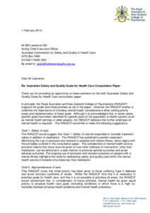 1 February[removed]Mr Bill Lawrence AM Acting Chief Executive Officer Australian Commission on Safety and Quality in Health Care GPO Box 5480