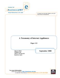 A research and education initiative at the MIT Sloan School of Management A Taxonomy of Internet Appliances Paper 112