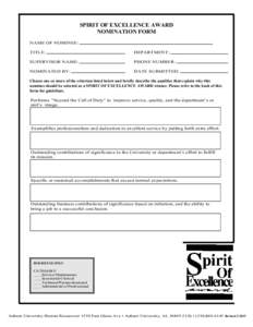 Spirit of Excellence Award Nomination form