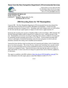 News from the New Hampshire Department of Environmental Services  29 Hazen Drive, Concord, NH 03302­0095  For information online, visit www.des.nh.gov  James P. Martin, Public Information Office