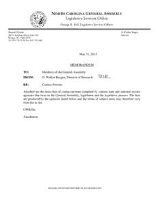 NORTH CAROLINA GENERAL ASSEMBLY Legislative Services Office George R. Hall, Legislative Services Officer Research Division  O. Walker Reagan