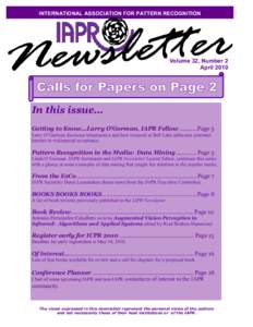 INTERNATIONAL ASSOCIATION FOR PATTERN RECOGNITION  Volume 32, Number 2 April[removed]In this issue…