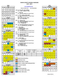 SWAIN COUNTY SCHOOLS CALENDAR[removed] S