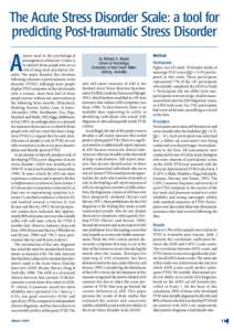 The Acute Stress Disorder Scale: a tool for predicting Post-traumatic Stress Disorder A  major need in the psychological