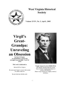 West Virginia Historical Society Volume XVIV, No. 2, April , 2005  Virgil’s