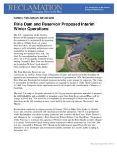 Ririe Dam and Reservoir Proposed Interim Winter Operations
