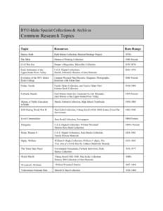 BYU-Idaho Special Collections & Archives  Common Research Topics Topic  Resources