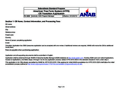 Subordinate Standard Program  American Tree Farm System (ATFS) CB Transition Application FA 5038