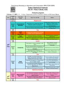 Tentative program for WALCOM 2009