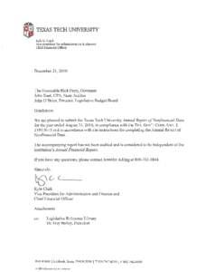 TEXAS TECH UNIVERSI1Y~ Kyle C. Clark Vice President for Administration & Finance Chief Financial Officer  December 21, 2010