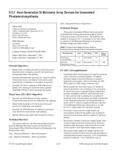 Next-Generation Si Microwire Array Devices for Unassisted Photoelectrosynthesis - DOE Hydrogen and Fuel Cells Program FY 2013 Annual Progress Report