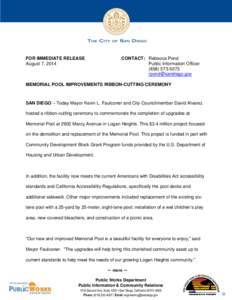 FOR IMMEDIATE RELEASE August 7, 2014 CONTACT: Rebecca Pond Public Information Officer[removed]