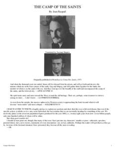 THE CAMP OF THE SAINTS By Jean Raspail Translated by Norman Shapiro  Originally published in French as Le Camp Des Saints, 1973