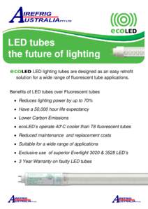 LED tubes the future of lighting AAAAAAALED lighting tubes are designed as an easy retrofit solution for a wide range of fluorescent tube applications. Benefits of LED tubes over Fluorescent tubes  Reduces lighting po