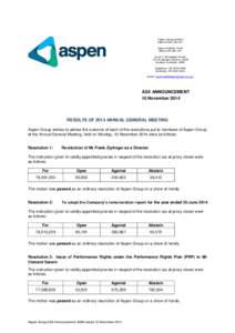 Aspen Group Limited ABNAspen Property Trust ARSNLevel 3, Newspaper House 129 St Georges Terrace, Perth