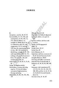 Albaugh, James F., 66 Alignment. See Cultural alignment American culture, core part of, 102 Anxiety and fear. See Fears and anxieties