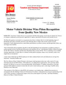 DI VI SI ONS  STATE OF NEW MEXICO Taxation and Revenue Department An Equal Opportunity Employer