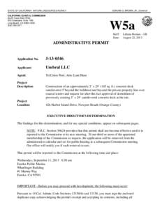 California Coastal Commission Staff Report and Recommendation Regarding Administrative Permit Application No[removed]Umbral LLC, Newport Beach)