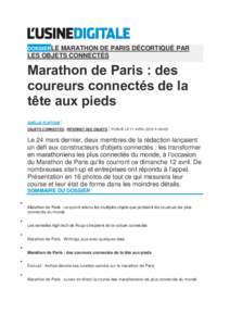 DOSSIERLE  MARATHON DE PARIS DÉCORTIQUÉ PAR LES OBJETS CONNECTÉS  Marathon de Paris : des