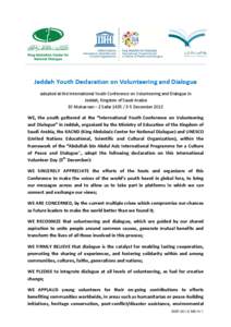 International Youth Conference on Volunteering and Dialogue; Jeddah Youth Declaration on Volunteering and Dialogue; 2013