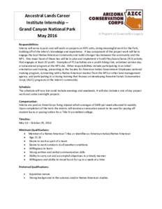 Ancestral Lands Career Institute Internship – Grand Canyon National Park MayA Program of Conservation Legacy