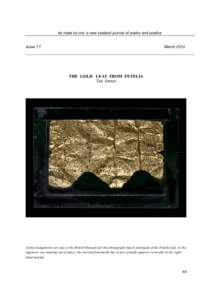 ka mate ka ora: a new zealand journal of poetry and poetics Issue 11 MarchTHE GOLD LEAF FROM PETELIA