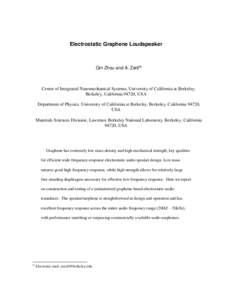 Electrostatic Graphene Loudspeaker  Qin Zhou and A. Zettla) Center of Integrated Nanomechanical Systems, University of California at Berkeley, Berkeley, California 94720, USA