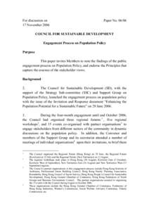 For discussion on 17 November 2006 Paper No[removed]COUNCIL FOR SUSTAINABLE DEVELOPMENT