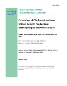 LBNL-6329E  ERNEST ORLANDO LAWRENCE BERKELEY NATIONAL LABORATORY  Estimation of CO2 Emissions from