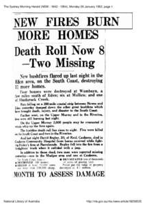 The Sydney Morning Herald (NSW : [removed]), Monday 28 January 1952, page 1  BURN FIRES